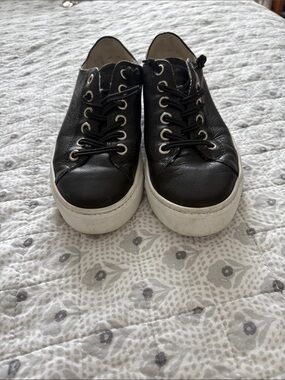 Paul Green Black Leather Lace-Up Sneakers
